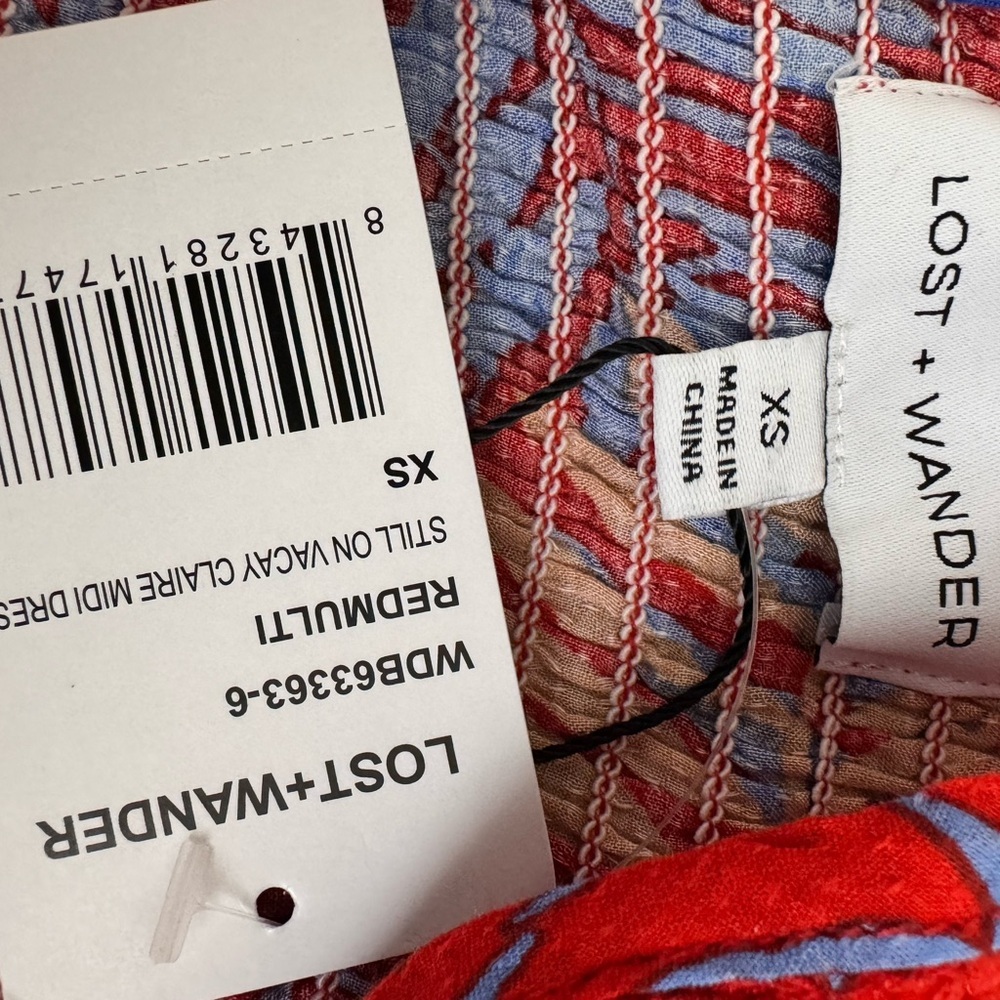 Lost + Wander Red Floral Smocked Midi Dress NWT Size XS Boho Romantic - Picture 7 of 16